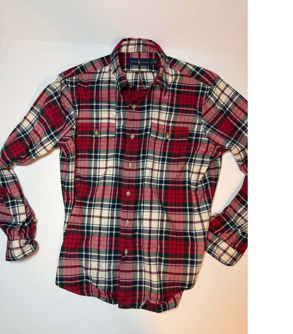 Ralph Lauren Flannel Size Large 100% Cotton Button Down Shirt
